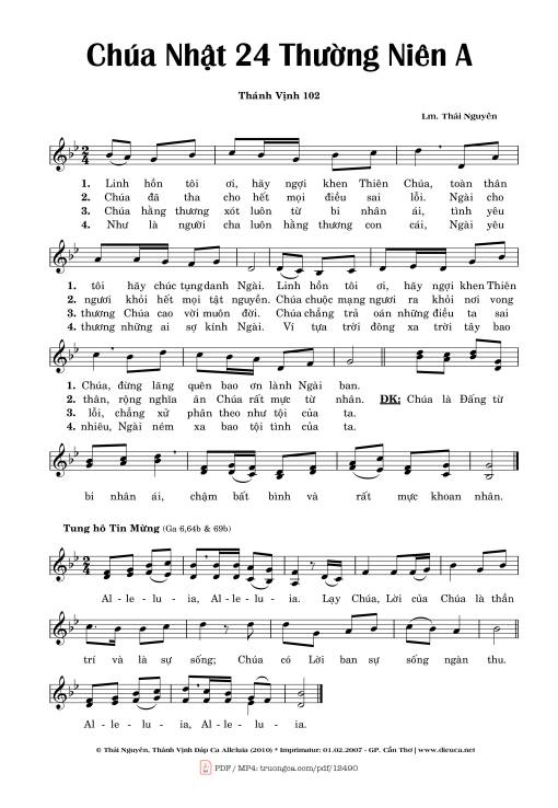 Thánh Vịnh 102, Chúa Nhật 24a Thường Niên