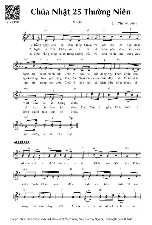 Sheet nhạc PDF bài Thánh Vịnh 144, Chúa Nhật 25a Thường Niên