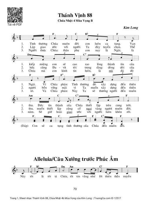 Sheet nhạc PDF bài Thánh Vịnh 88, Chúa Nhật 4b Mùa Vọng