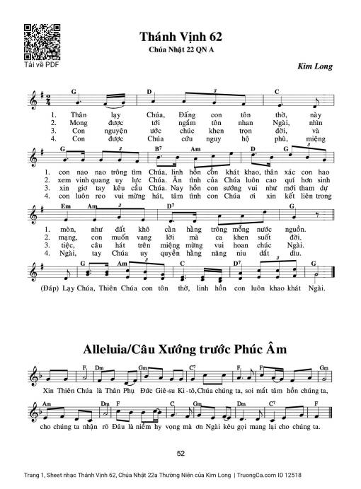 Sheet nhạc PDF bài Thánh Vịnh 62, Chúa Nhật 22a Thường Niên