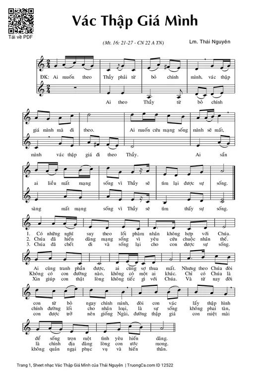 Sheet nhạc PDF bài Vác Thập Giá Mình