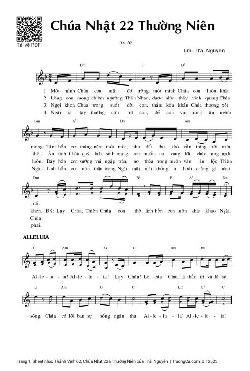 Sheet nhạc PDF bài Thánh Vịnh 62, Chúa Nhật 22a Thường Niên