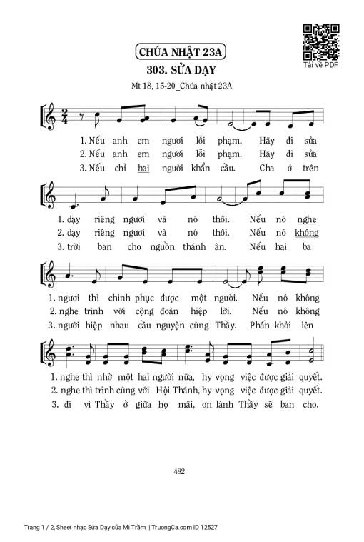 Sheet nhạc PDF bài Sửa Dạy - Mi Trầm