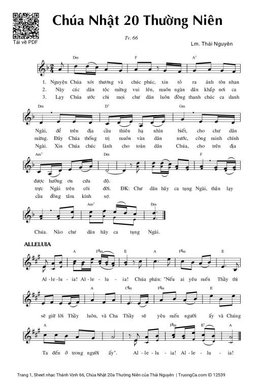 Sheet nhạc PDF bài Thánh Vịnh 66, Chúa Nhật 20a Thường Niên
