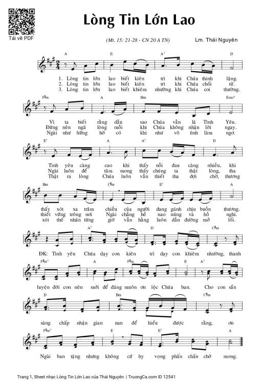 Sheet nhạc PDF bài Lòng Tin Lớn Lao