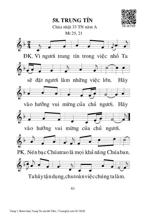 Sheet nhạc PDF bài Trung Tín - Mi Trầm