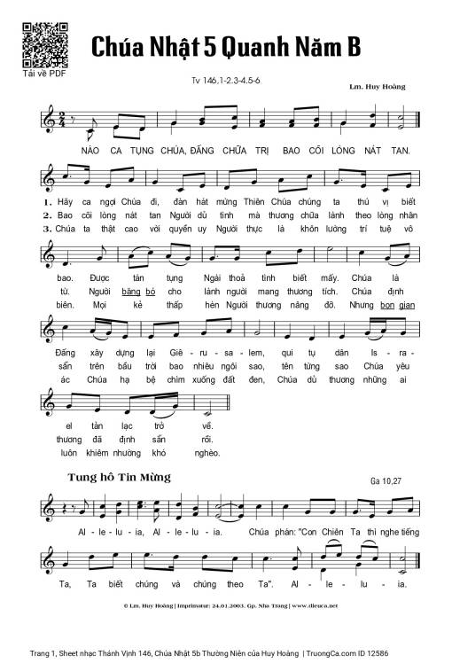 Thánh Vịnh 146, Chúa Nhật 5b Thường Niên