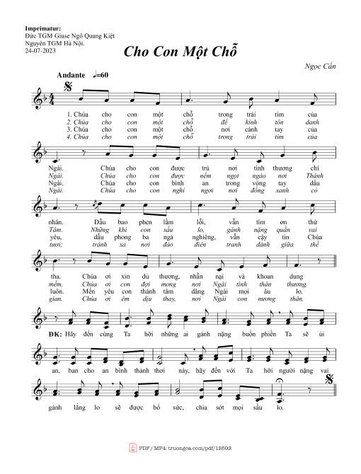 Sheet nhạc PDF bài Cho Con Một Chỗ