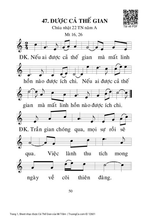 Sheet nhạc PDF bài được Cả Thế Gian