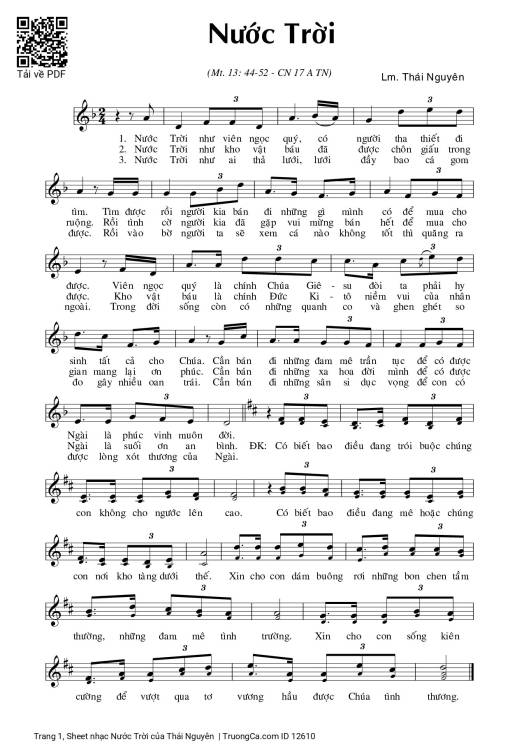 Sheet nhạc PDF bài Nước Trời - Thái Nguyên