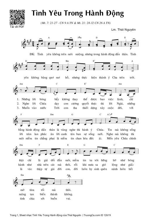 Sheet nhạc PDF bài Tình Yêu Trong Hành động