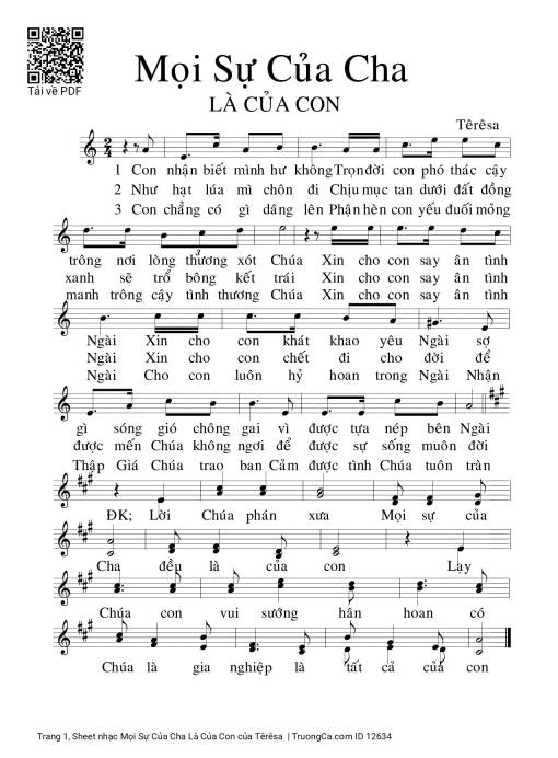 Sheet nhạc PDF bài Mọi Sự Của Cha Là Của Con