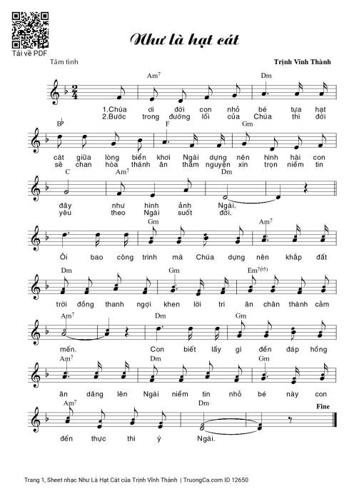 Sheet nhạc PDF bài Như Là Hạt Cát