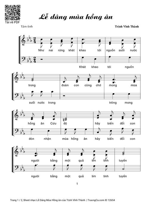 Sheet nhạc PDF bài Lễ Dâng Mùa Hồng ân