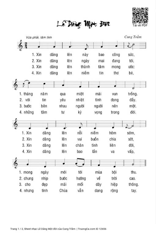 Sheet nhạc PDF bài Lễ Dâng Một đời