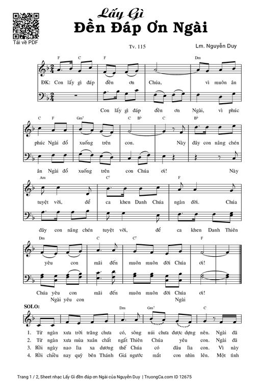 Sheet nhạc PDF bài Lấy Gì đền đáp ơn Ngài