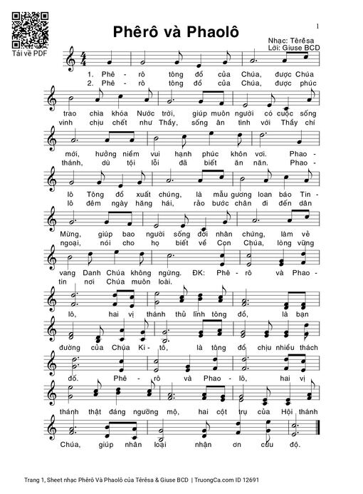 Sheet nhạc PDF bài Phêrô Và Phaolô