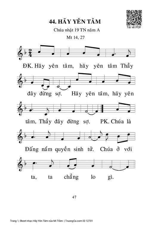 Sheet nhạc PDF bài Hãy Yên Tâm - Mi Trầm