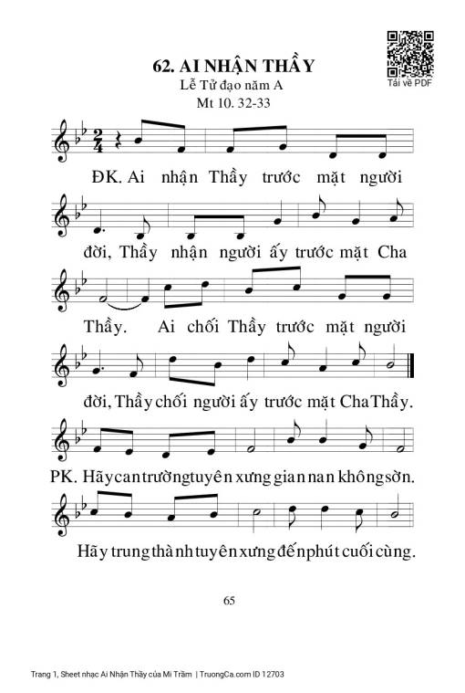 Sheet nhạc PDF bài Ai Nhận Thầy