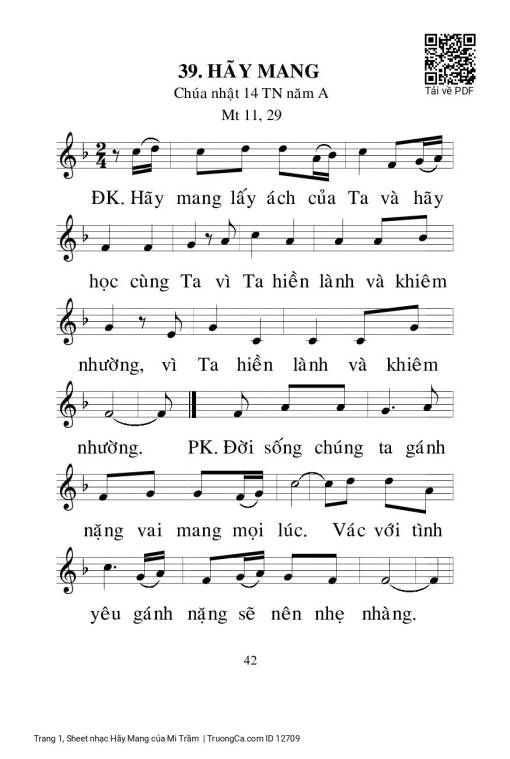 Sheet nhạc PDF bài Hãy Mang - Mi Trầm