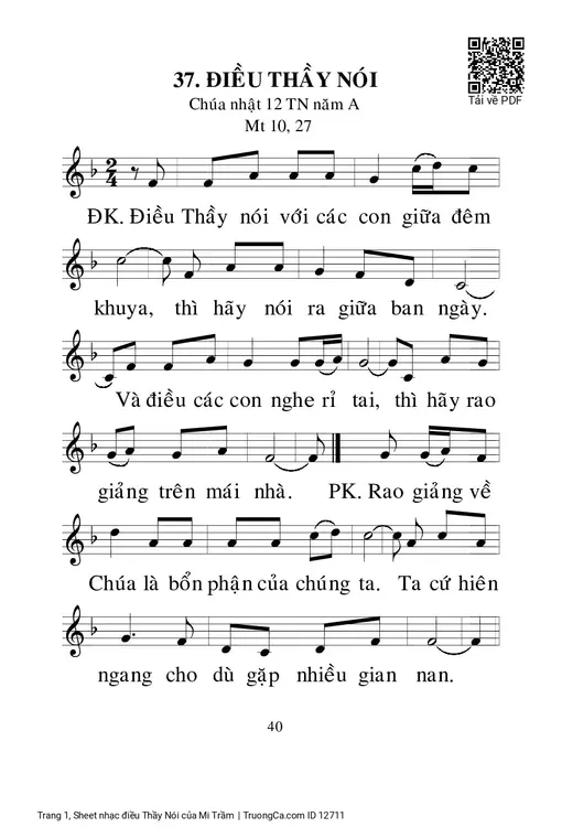 Sheet nhạc PDF bài điều Thầy Nói