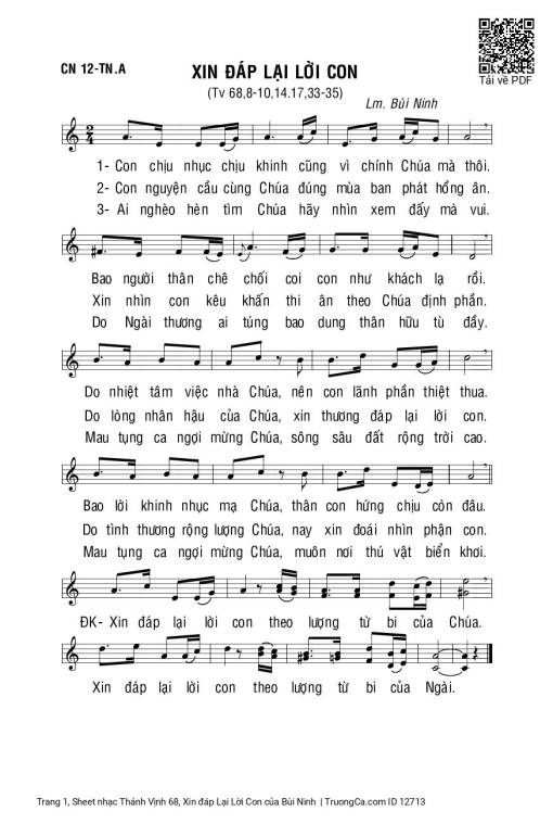Sheet nhạc PDF bài Thánh Vịnh 68, Xin đáp Lại Lời Con
