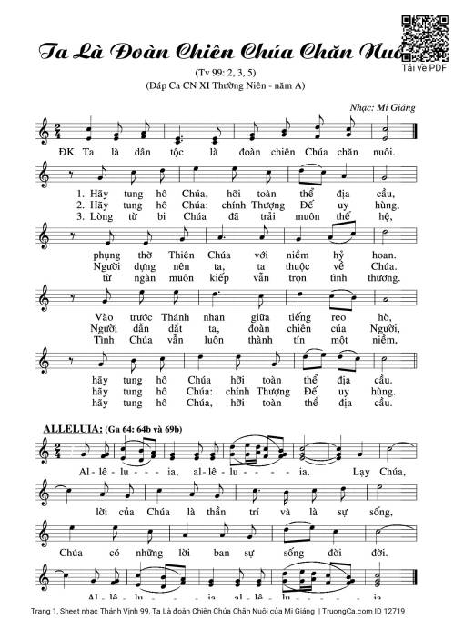 Sheet nhạc PDF bài Thánh Vịnh 99, Ta Là đoàn Chiên Chúa Chăn Nuôi