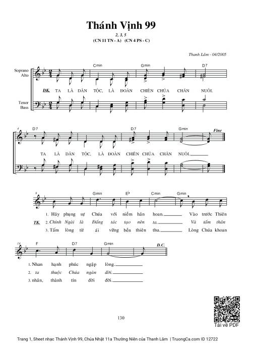 Sheet nhạc PDF bài Thánh Vịnh 99, Chúa Nhật 11a Thường Niên