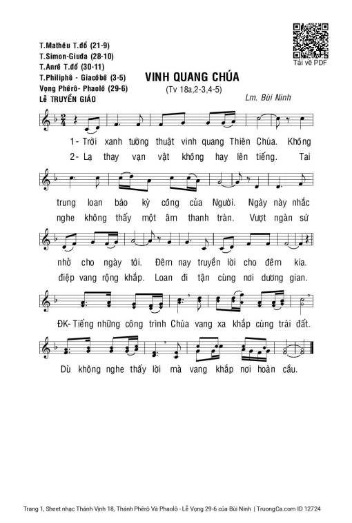 Sheet nhạc PDF bài Thánh Vịnh 18, Thánh Phêrô Và Phaolô - Lễ Vọng 29-6