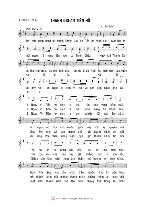 Sheet nhạc PDF bài Thánh Gioan Tiền Hô (24.06)