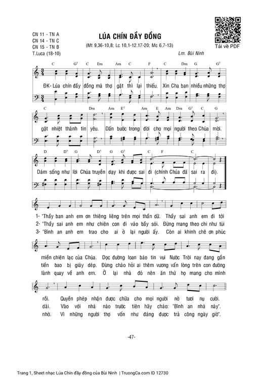 Sheet nhạc PDF bài Lúa Chín đầy đồng