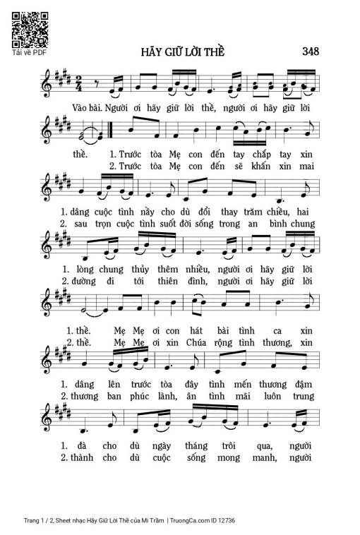 Sheet nhạc PDF bài Hãy Giữ Lời Thề