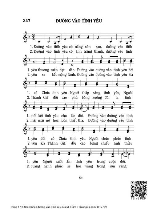 Sheet nhạc PDF bài đường Vào Tình Yêu