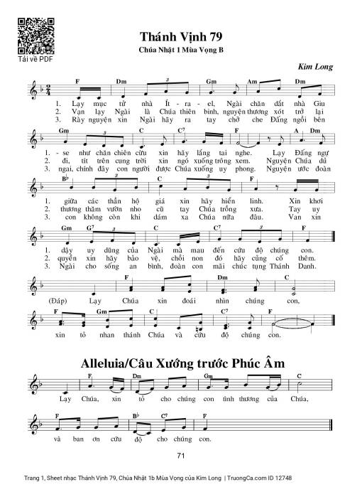 Sheet nhạc PDF bài Thánh Vịnh 79, Chúa Nhật 1b Mùa Vọng
