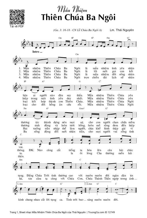 Sheet nhạc PDF bài Mầu Nhiệm Thiên Chúa Ba Ngôi
