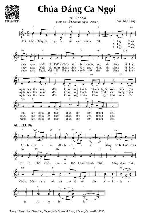 Sheet nhạc PDF bài Chúa đáng Ca Ngợi (đn. 3)