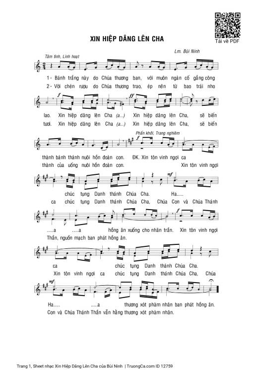 Sheet nhạc PDF bài Xin Hiệp Dâng Lên Cha