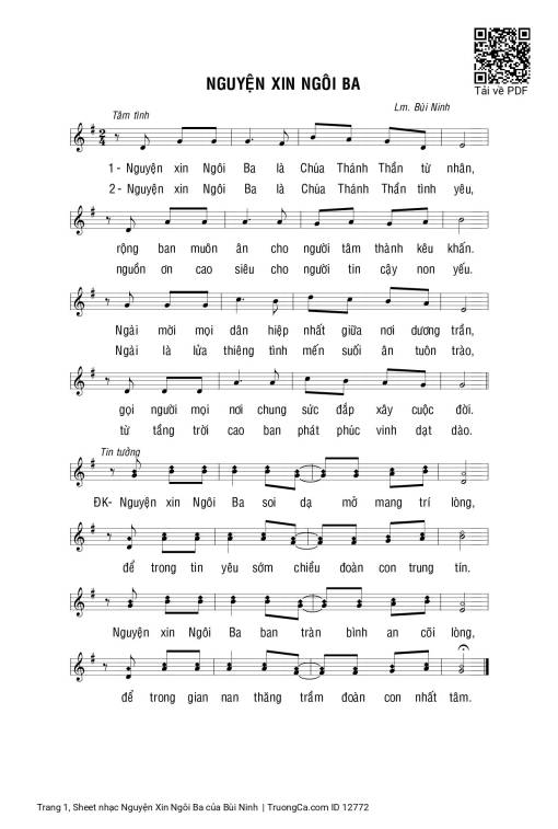 Sheet nhạc PDF bài Nguyện Xin Ngôi Ba