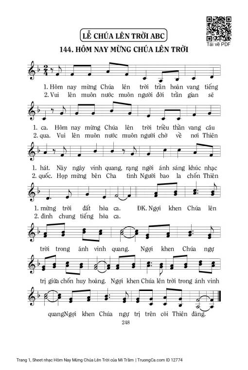 Sheet nhạc PDF bài Hôm Nay Mừng Chúa Lên Trời