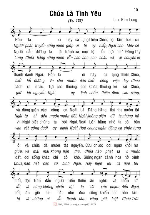 Sheet nhạc PDF bài Thánh Vịnh 102, Chúa Là Tình Yêu