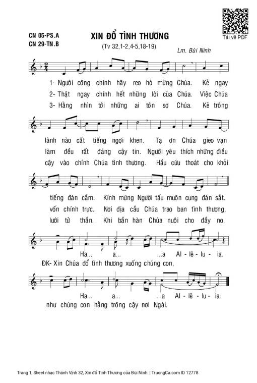 Sheet nhạc PDF bài Thánh Vịnh 32, Xin đổ Tình Thương