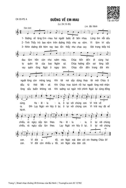 Sheet nhạc PDF bài đường Về Emmau