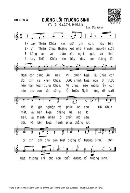 Sheet nhạc PDF bài Thánh Vịnh 15, đường Lối Trường Sinh