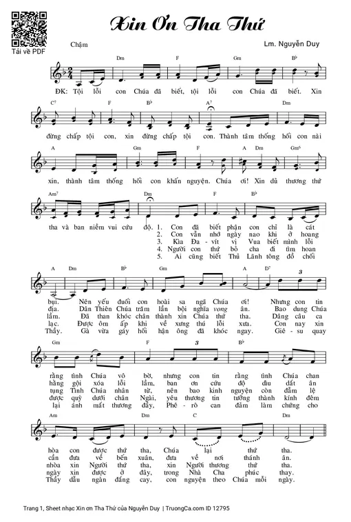 Sheet nhạc PDF bài Xin ơn Tha Thứ