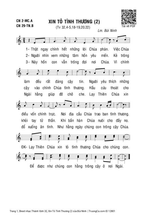 Sheet nhạc PDF bài Thánh Vịnh 32, Xin Tỏ Tình Thương (2