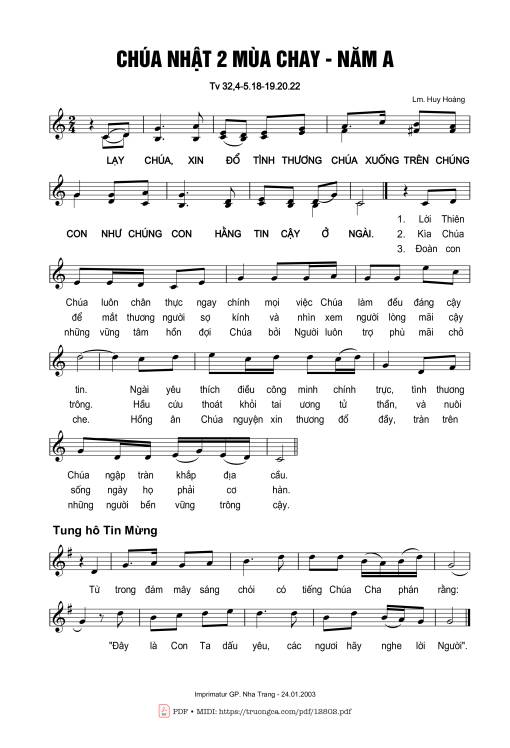 Thánh Vịnh 32, Chúa Nhật 2a Mùa Chay