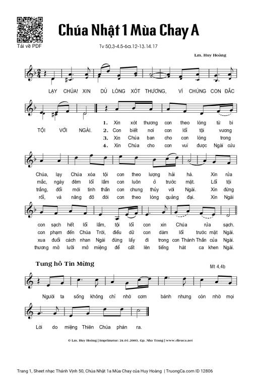 Thánh Vịnh 50, Chúa Nhật 1a Mùa Chay