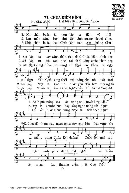 Sheet nhạc PDF bài Chúa Biến Hình 2
