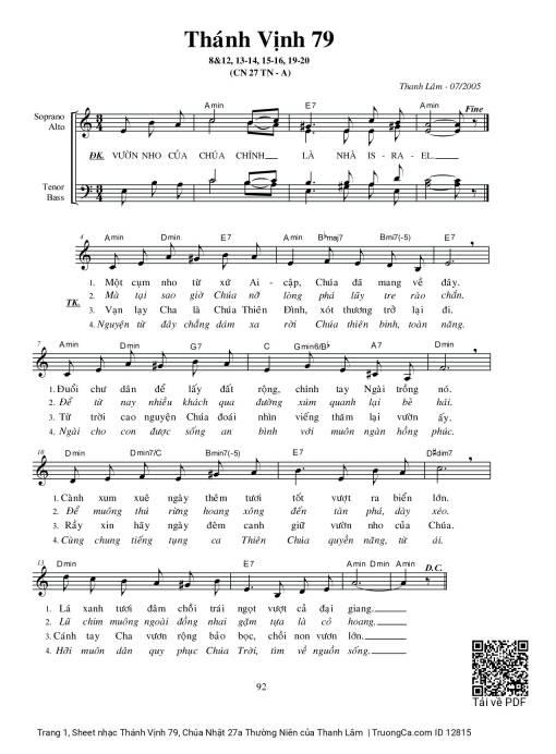 Sheet nhạc PDF bài Thánh Vịnh 79, Chúa Nhật 27a Thường Niên