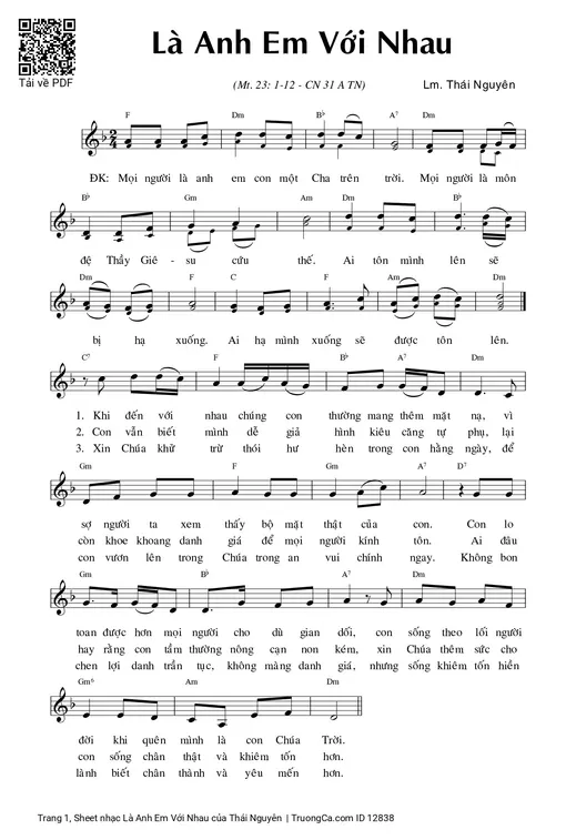 Sheet nhạc PDF bài Là Anh Em Với Nhau